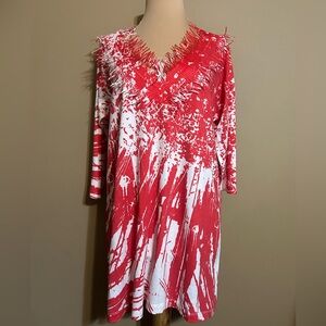 Atelier5 by Gozde Yimaz Red and White 3/4 Long Sleeve Dress